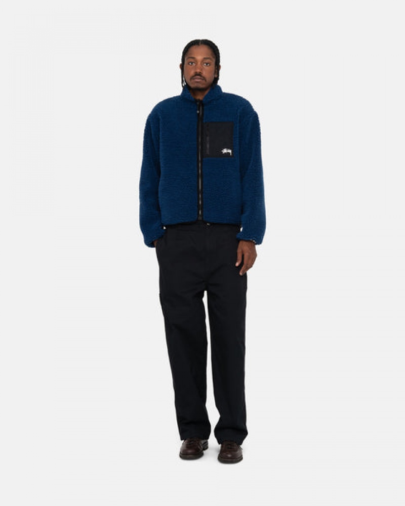 Men's Stussy Sherpa Reversible Jackets Blue Ireland | ODB-4237