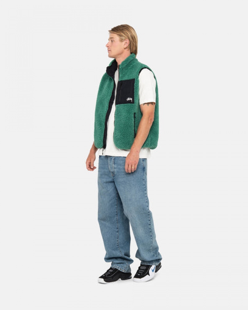 Men's Stussy Sherpa Reversible Vest Turquoise Ireland | ULQ-7847