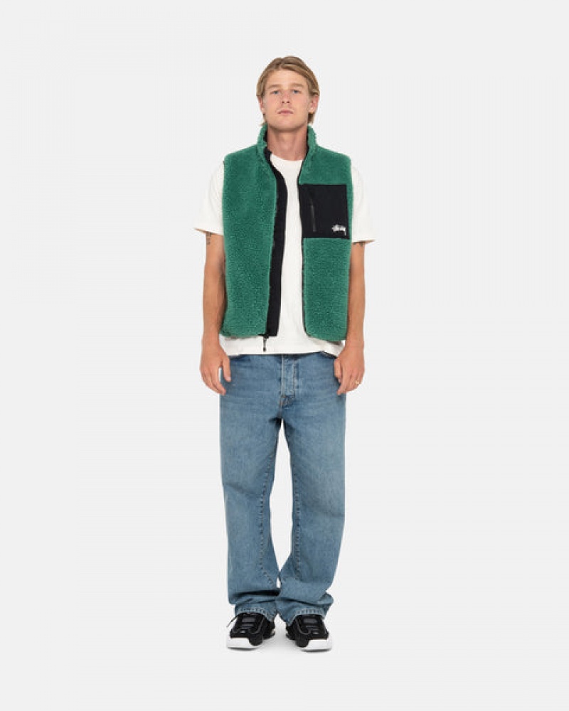 Men's Stussy Sherpa Reversible Vest Turquoise Ireland | ULQ-7847