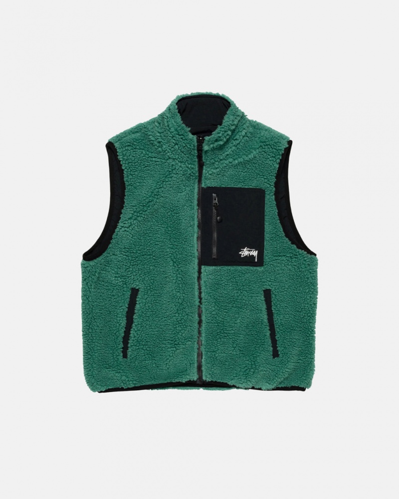 Men\'s Stussy Sherpa Reversible Vest Turquoise Ireland | ULQ-7847