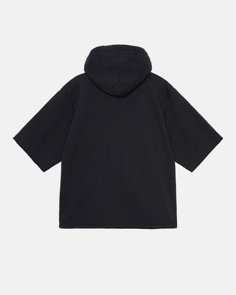 Men's Stussy Ss Boxy Cropped Hoodie Black Ireland | JPL-1210