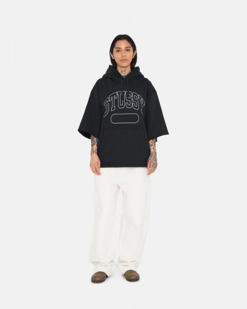 Men's Stussy Ss Boxy Cropped Hoodie Black Ireland | JPL-1210