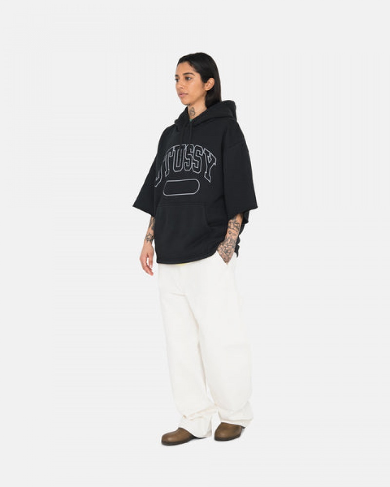 Men's Stussy Ss Boxy Cropped Hoodie Black Ireland | JPL-1210