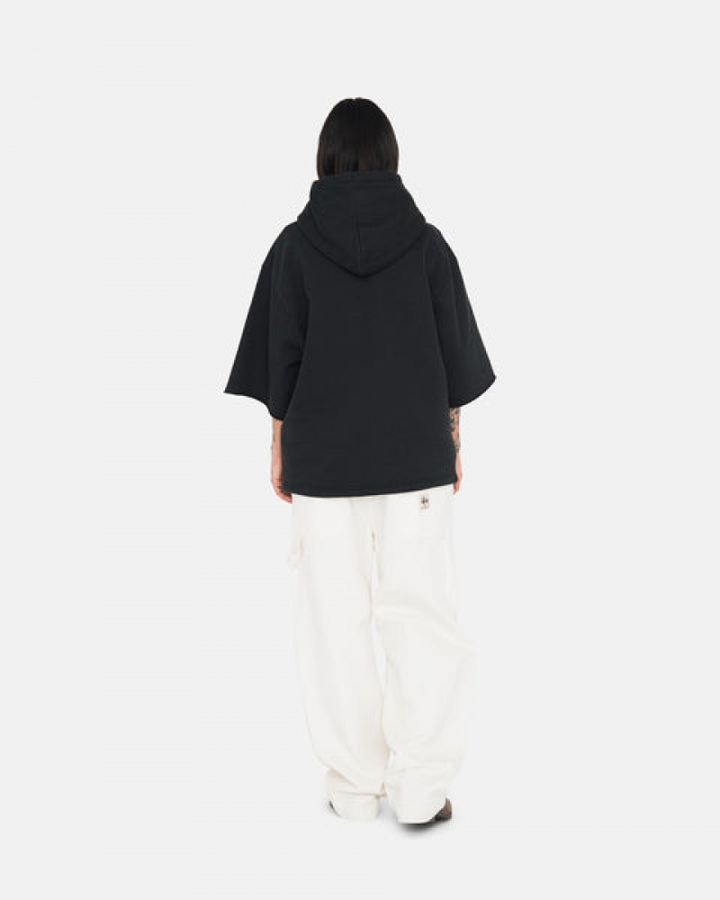 Men's Stussy Ss Boxy Cropped Hoodie Black Ireland | JPL-1210