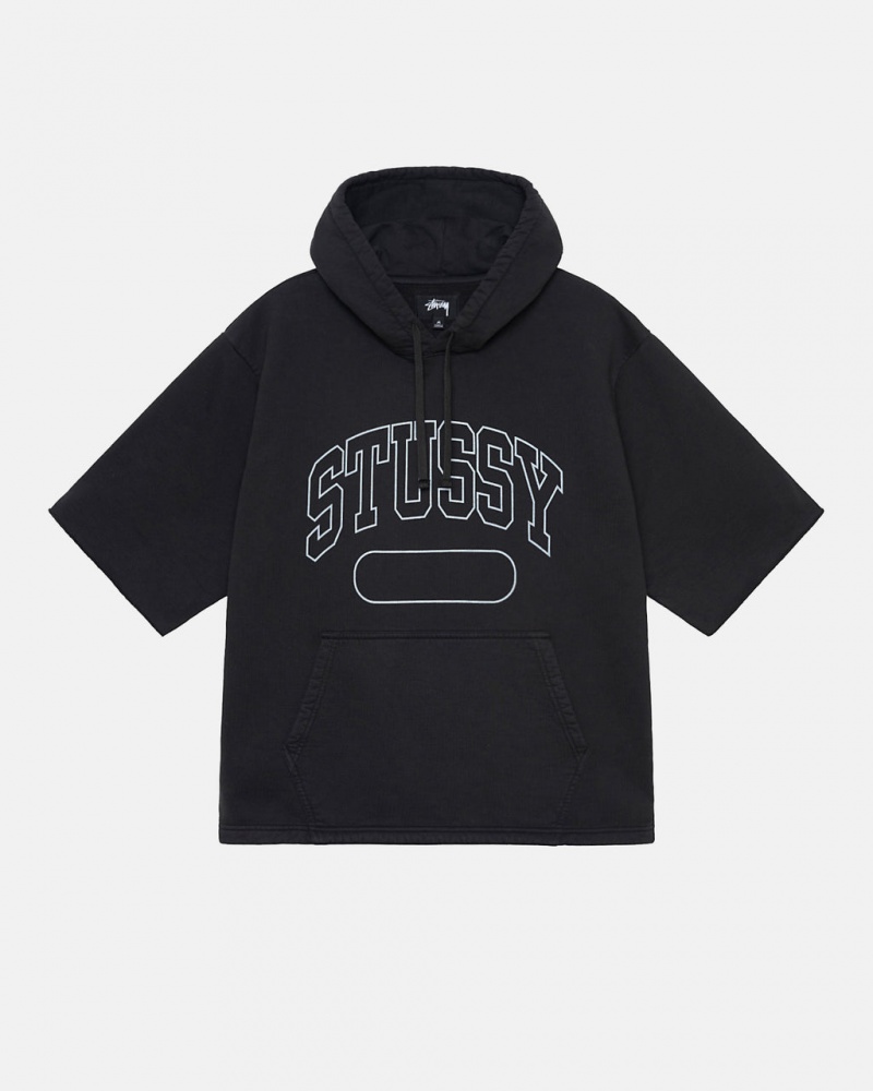 Men\'s Stussy Ss Boxy Cropped Hoodie Black Ireland | JPL-1210