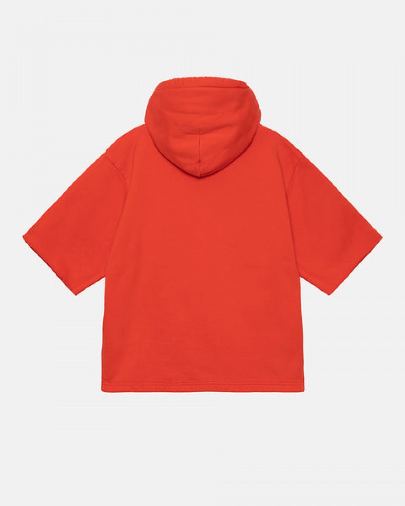 Men's Stussy Ss Boxy Cropped Hoodie Deep Orange Ireland | XLB-0775