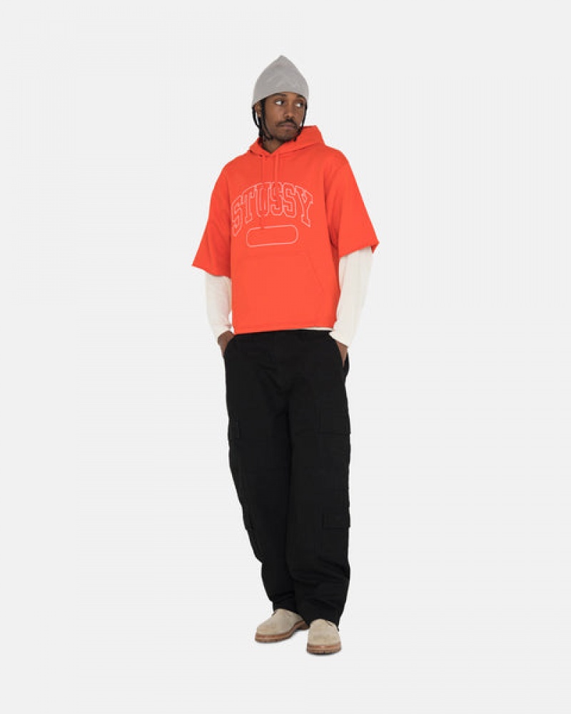 Men's Stussy Ss Boxy Cropped Hoodie Deep Orange Ireland | XLB-0775