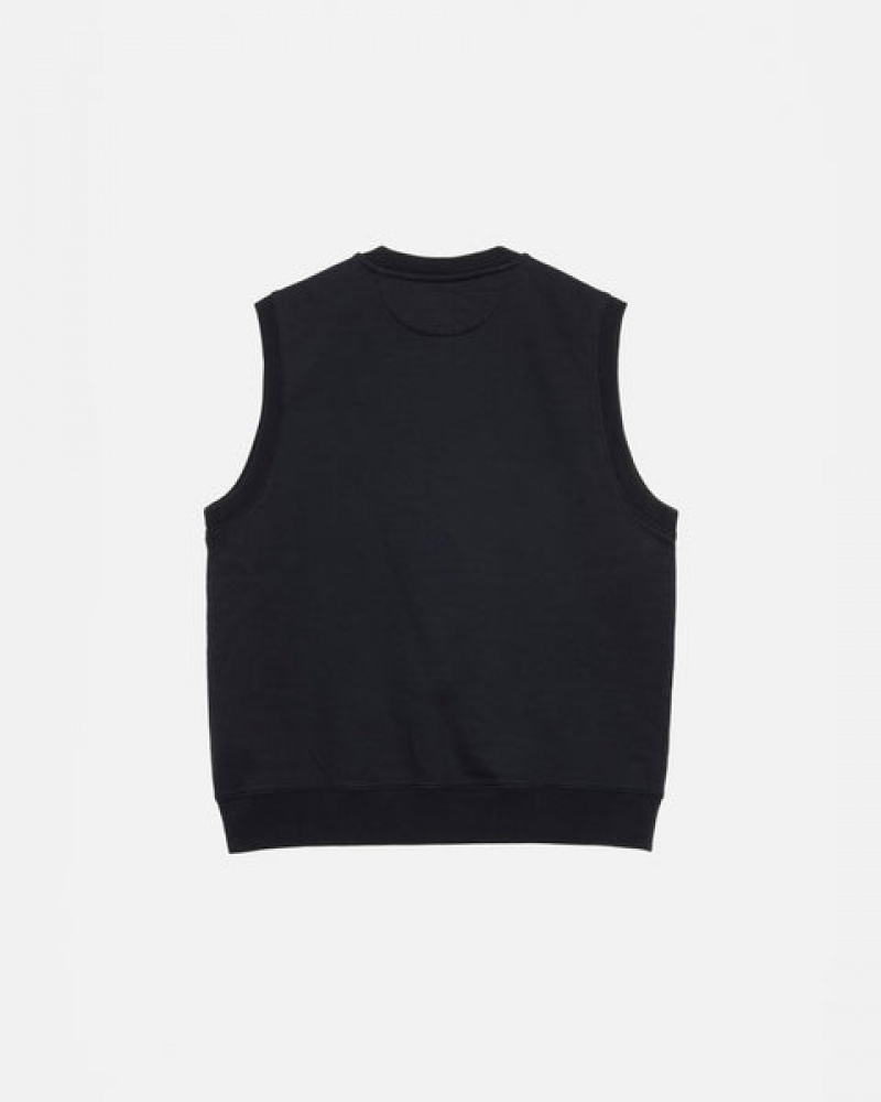 Men's Stussy Stock Fleece Vest Sweatshirts Black Ireland | JET-6035