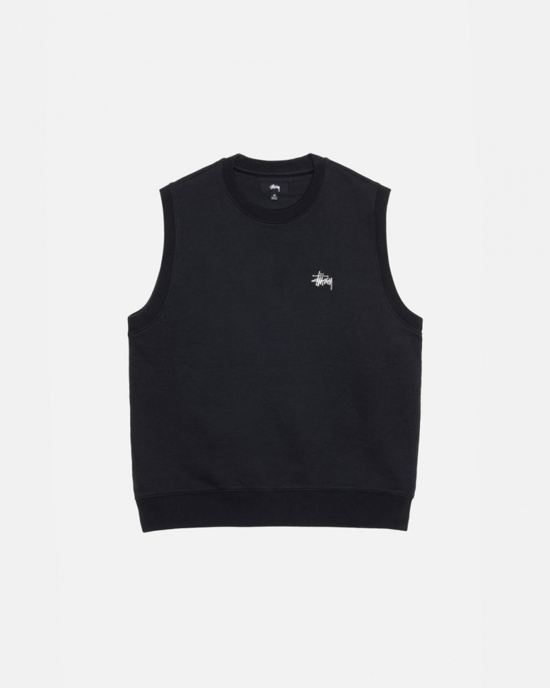 Men\'s Stussy Stock Fleece Vest Sweatshirts Black Ireland | JET-6035