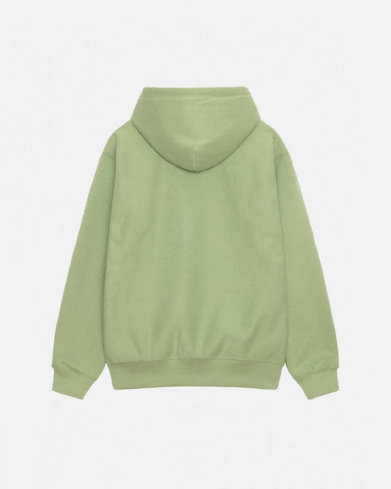 Men's Stussy Stock Logo Applique Hood Sweatshirts Green Ireland | RSV-0388