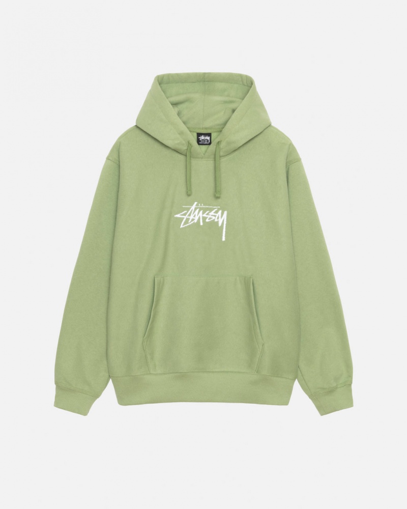 Men\'s Stussy Stock Logo Applique Hood Sweatshirts Green Ireland | RSV-0388