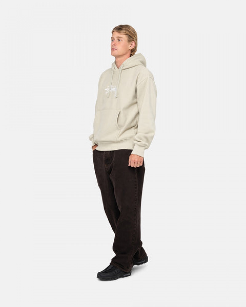 Men's Stussy Stock Logo Applique Hood Sweatshirts Khaki Ireland | JYL-9158