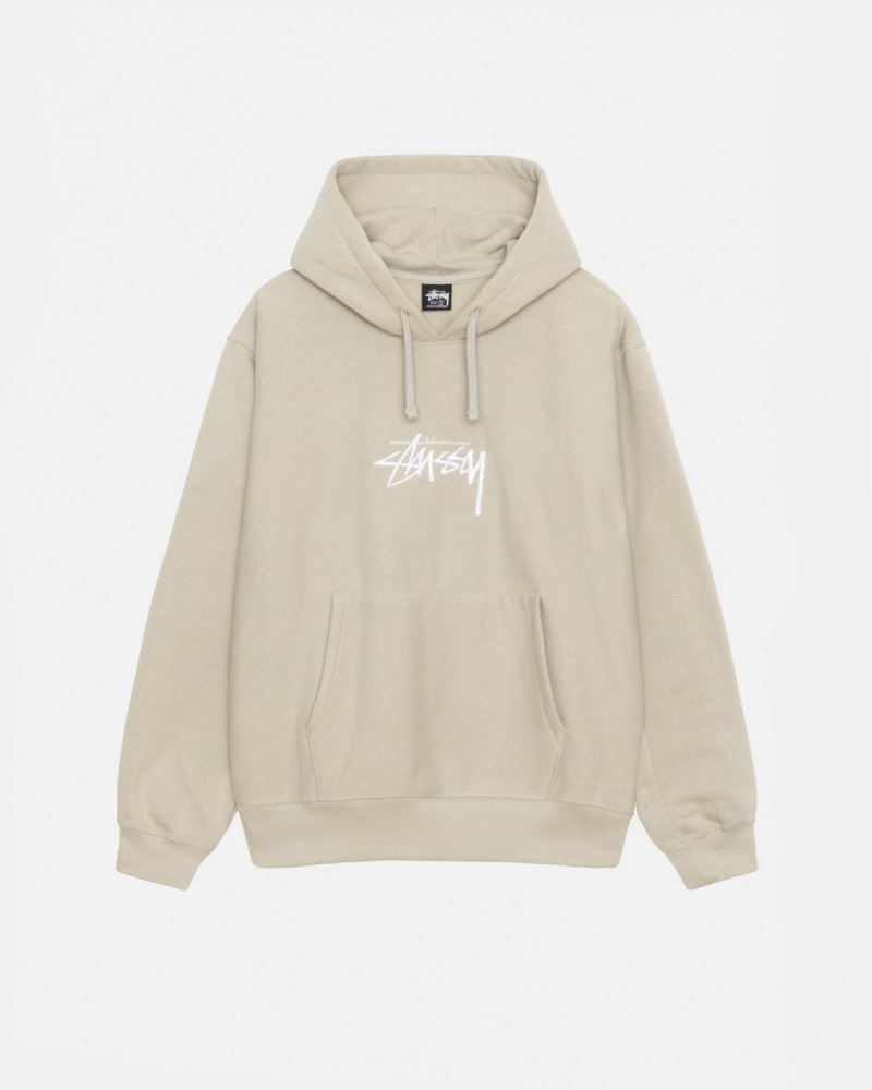 Men\'s Stussy Stock Logo Applique Hood Sweatshirts Khaki Ireland | JYL-9158