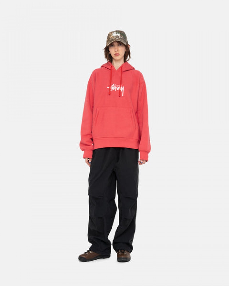 Men's Stussy Stock Logo Applique Hood Sweatshirts Red Ireland | IOZ-1074