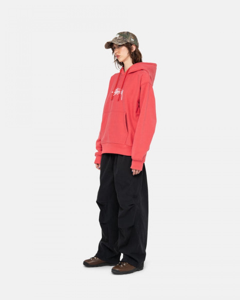 Men's Stussy Stock Logo Applique Hood Sweatshirts Red Ireland | IOZ-1074