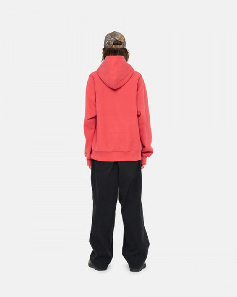 Men's Stussy Stock Logo Applique Hood Sweatshirts Red Ireland | IOZ-1074