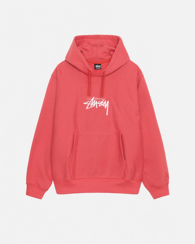 Men\'s Stussy Stock Logo Applique Hood Sweatshirts Red Ireland | IOZ-1074