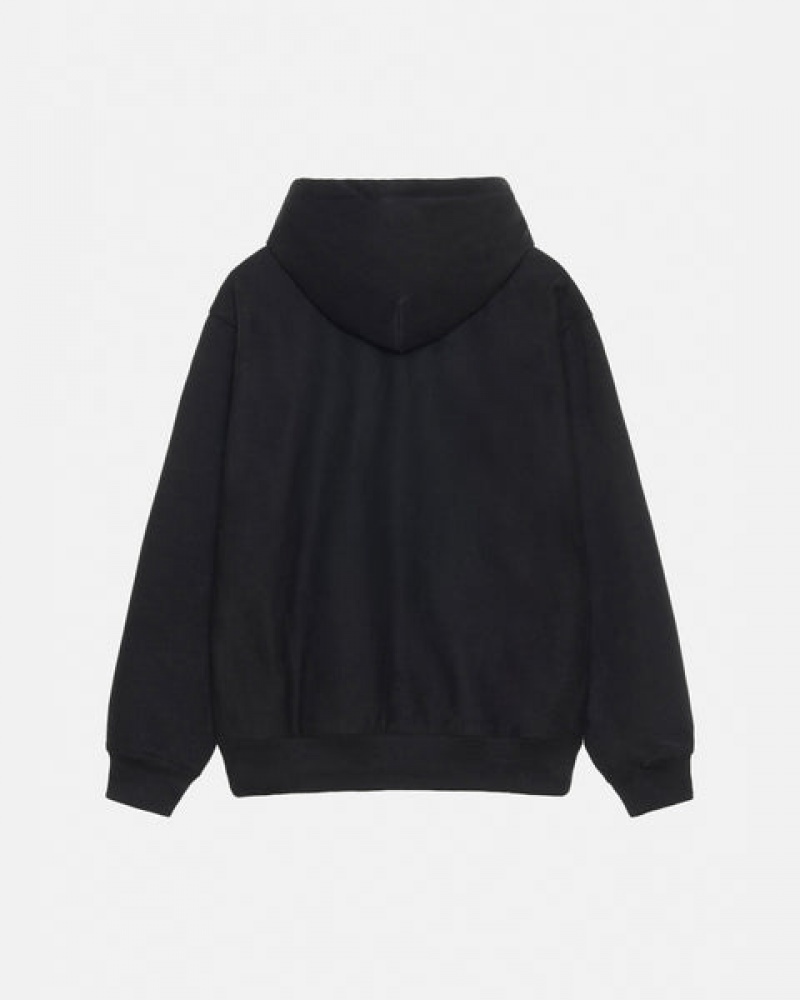 Men's Stussy Stock Logo Applique Hoodie Black Ireland | DZD-7975