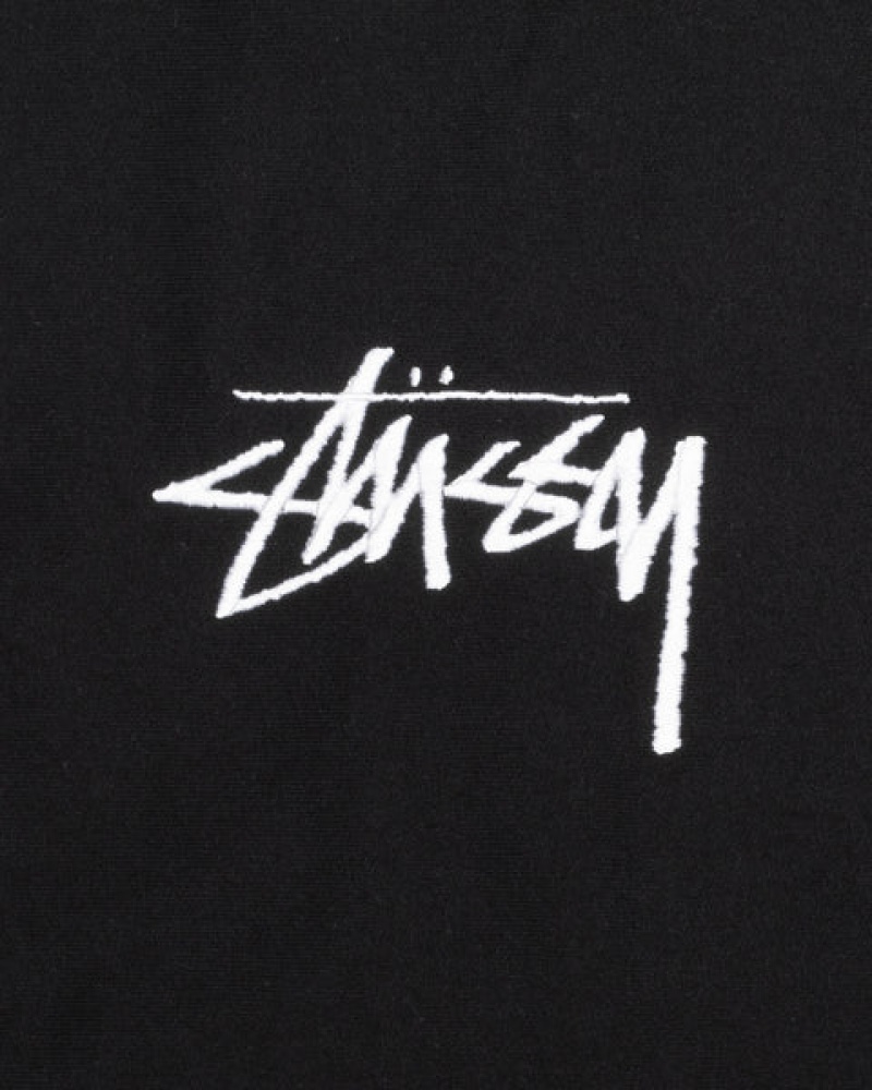 Men's Stussy Stock Logo Applique Hoodie Black Ireland | DZD-7975