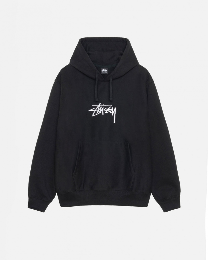 Men\'s Stussy Stock Logo Applique Hoodie Black Ireland | DZD-7975