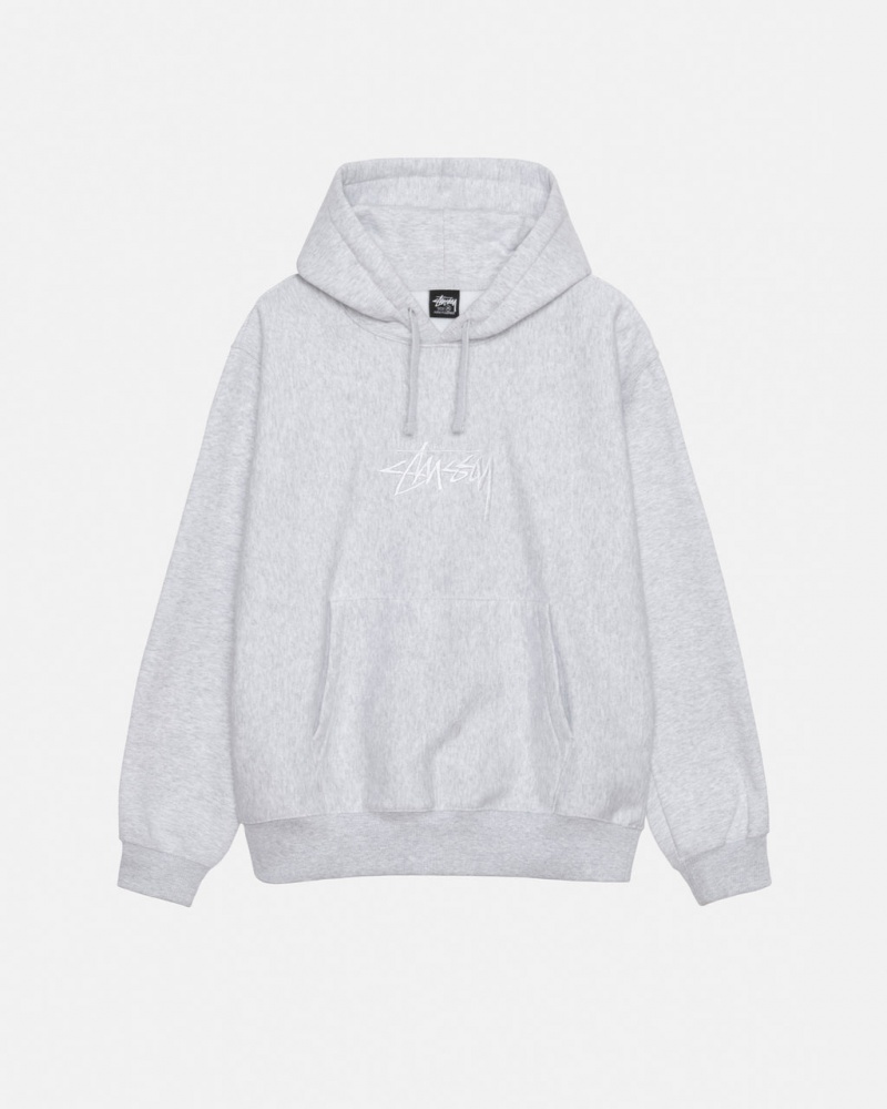 Men\'s Stussy Stock Logo Applique Hoodie Grey Ireland | QGC-5371