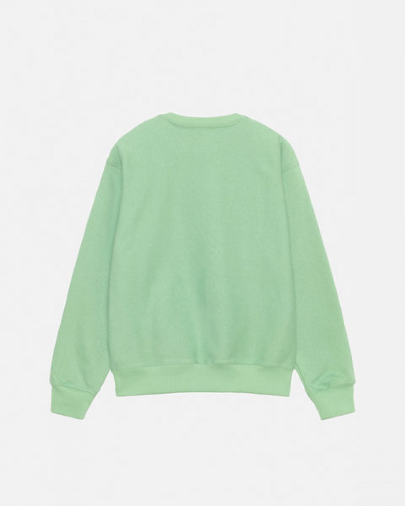 Men's Stussy Stock Logo Crew Sweatshirts Green Ireland | HQN-8526