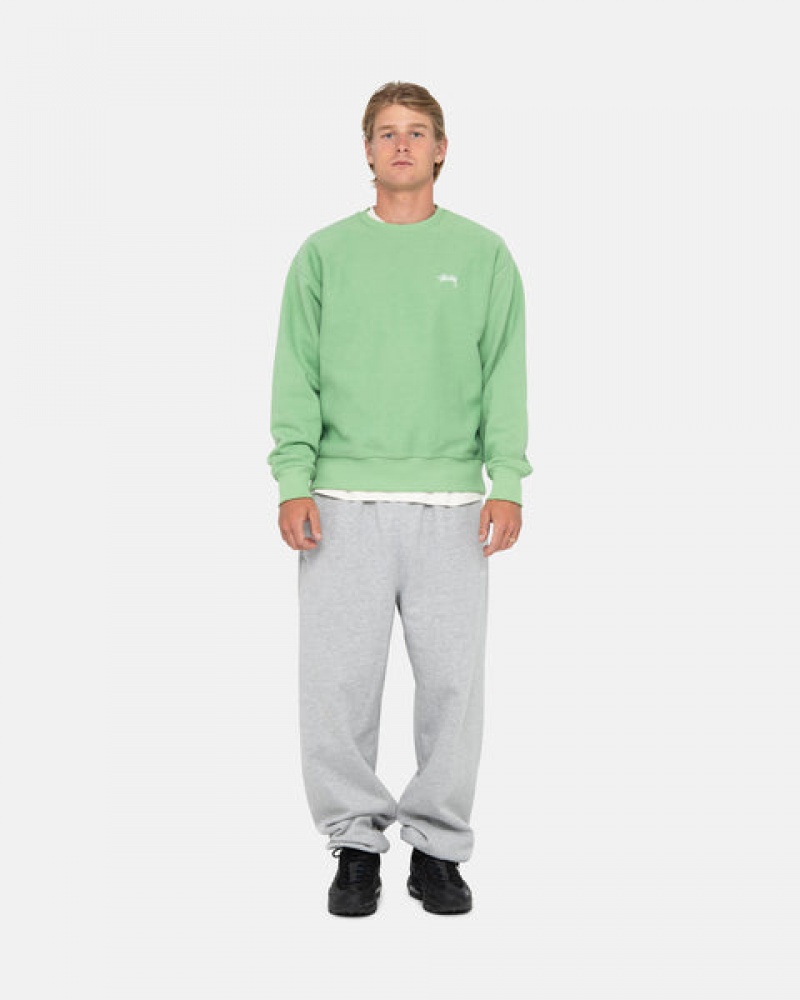 Men's Stussy Stock Logo Crew Sweatshirts Green Ireland | HQN-8526