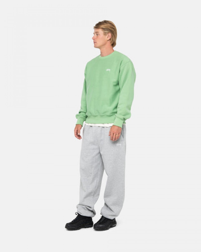 Men's Stussy Stock Logo Crew Sweatshirts Green Ireland | HQN-8526