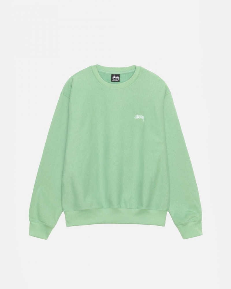 Men\'s Stussy Stock Logo Crew Sweatshirts Green Ireland | HQN-8526