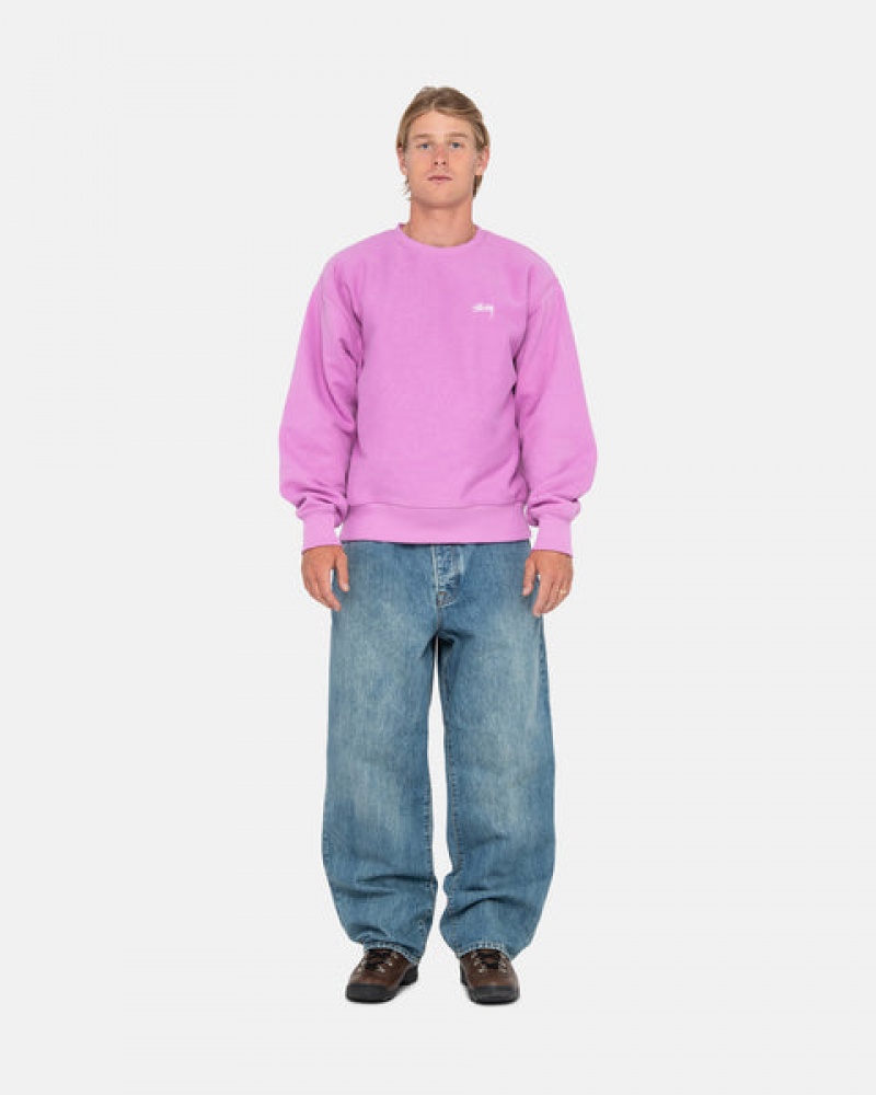 Men's Stussy Stock Logo Crew Sweatshirts Purple Ireland | AHH-5278