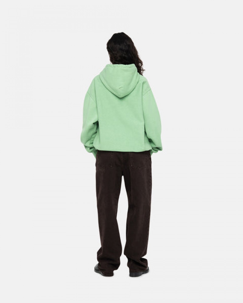 Men's Stussy Stock Logo Hood Sweatshirts Green Ireland | UWE-0388