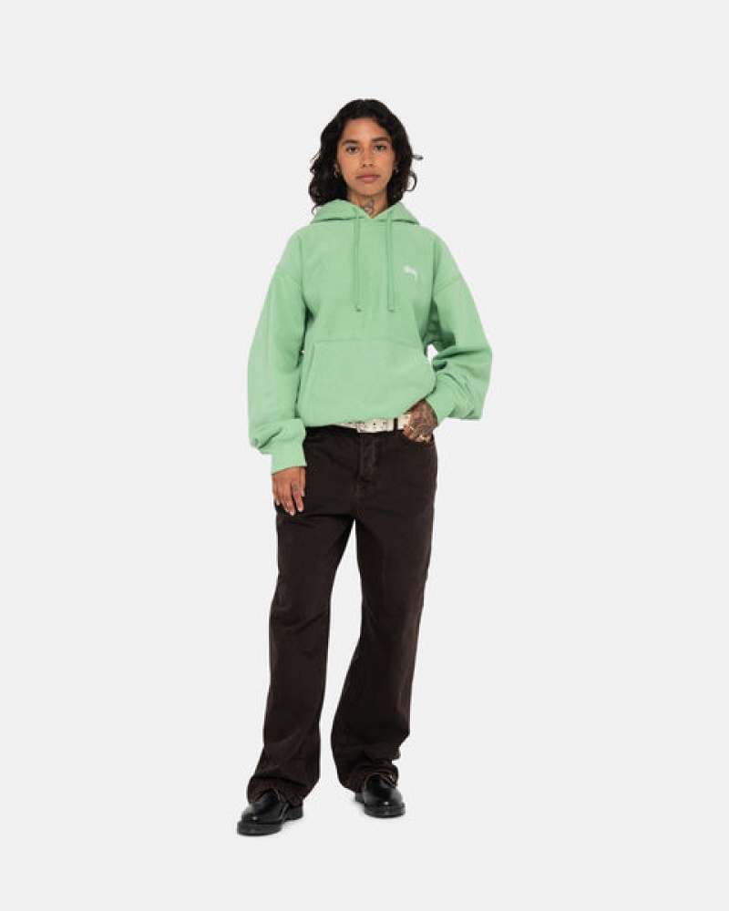 Men's Stussy Stock Logo Hood Sweatshirts Green Ireland | UWE-0388