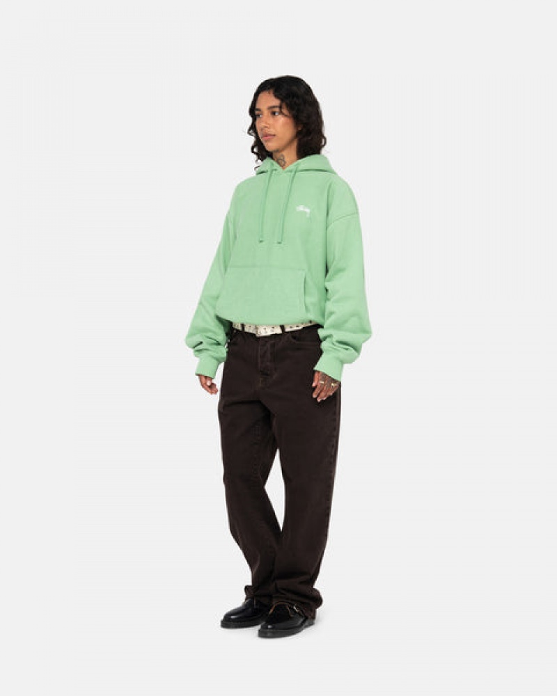 Men's Stussy Stock Logo Hood Sweatshirts Green Ireland | UWE-0388