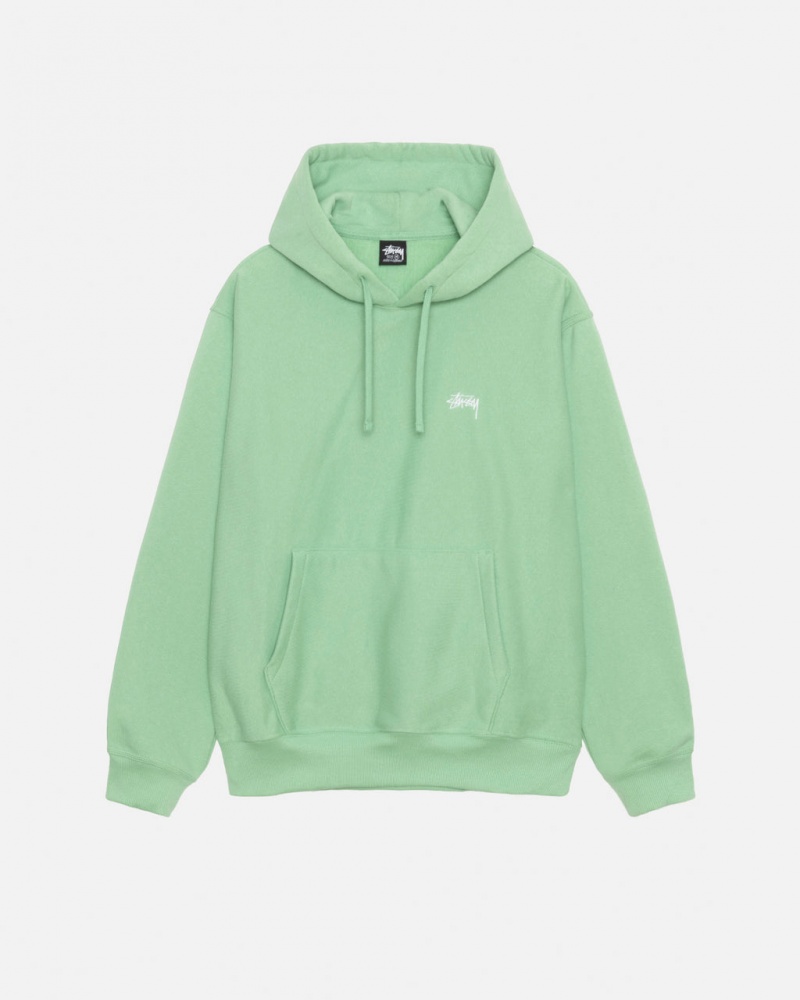 Men\'s Stussy Stock Logo Hood Sweatshirts Green Ireland | UWE-0388