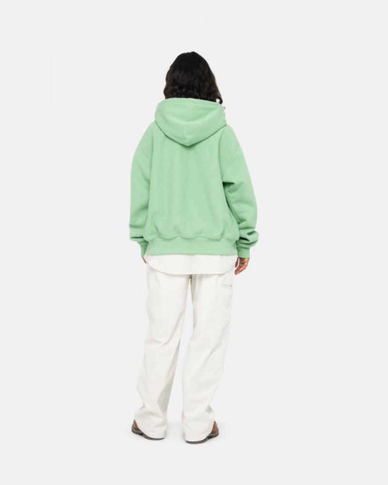 Men's Stussy Stock Logo Zip Hood Sweatshirts Green Ireland | ZZH-1223