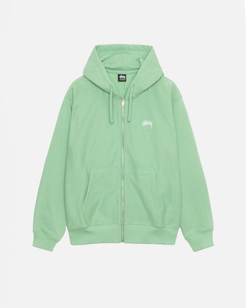 Men\'s Stussy Stock Logo Zip Hood Sweatshirts Green Ireland | ZZH-1223