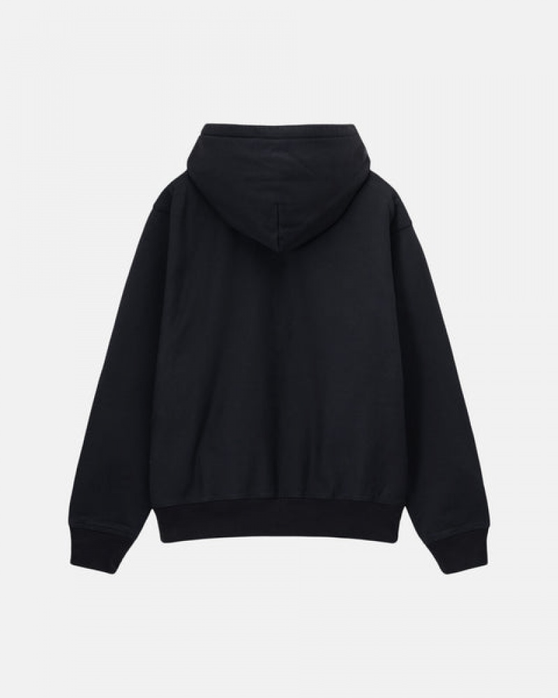 Men's Stussy Stock Logo Zip Hoodie Black Ireland | UVZ-2101