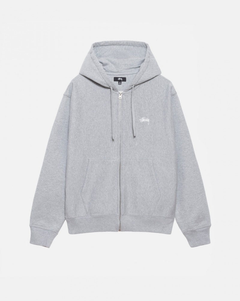 Men\'s Stussy Stock Logo Zip Hoodie Grey Ireland | HEG-3931