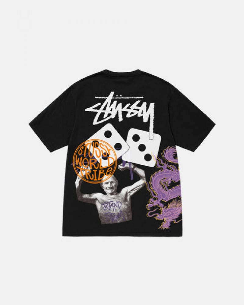 Men's Stussy Strike Pigment Dyed Tees Black Ireland | SSF-7267