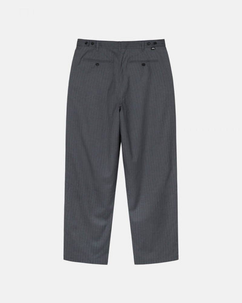 Men's Stussy Stripe Volume Pleated Trouser Pants Grey Ireland | LCP-5255