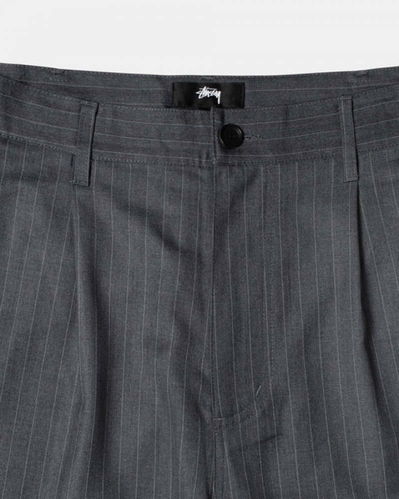 Men's Stussy Stripe Volume Pleated Trouser Pants Grey Ireland | LCP-5255