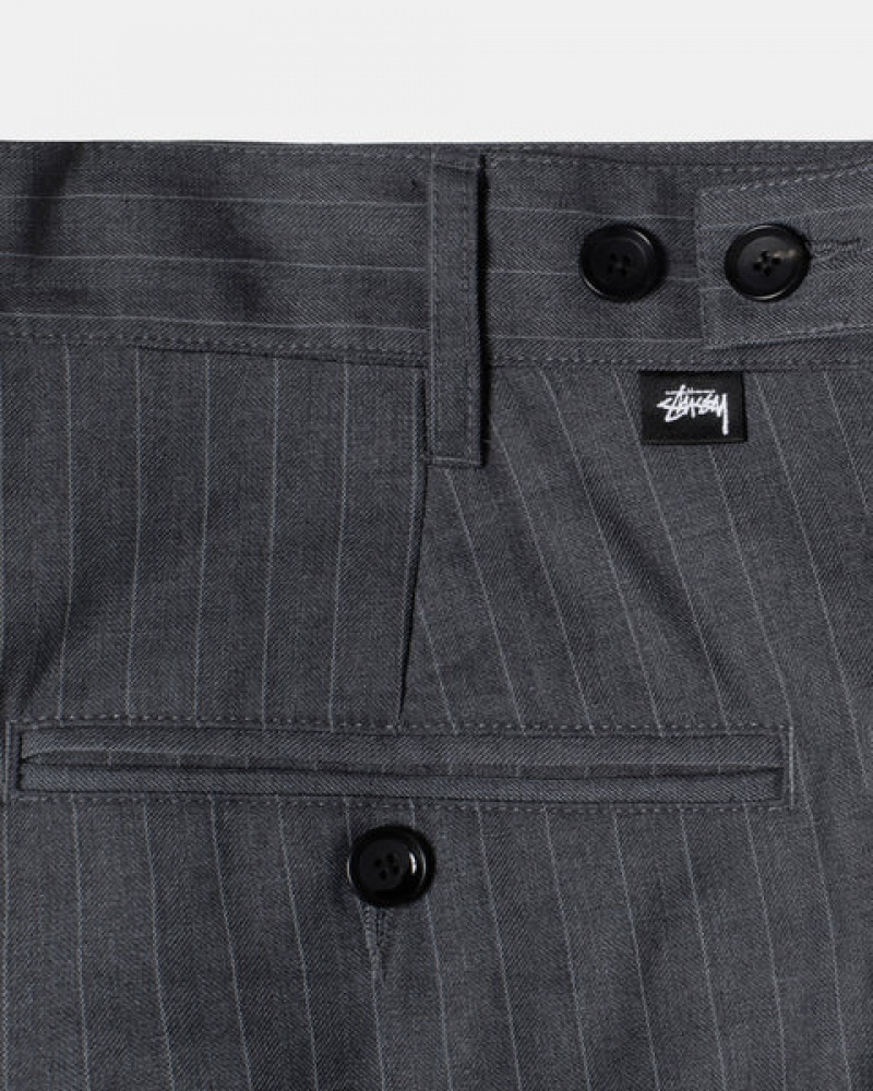 Men's Stussy Stripe Volume Pleated Trouser Pants Grey Ireland | LCP-5255