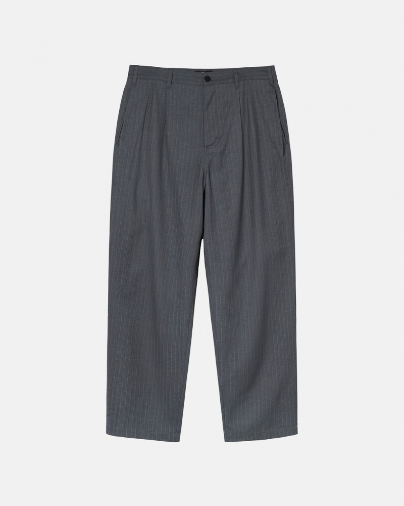 Men\'s Stussy Stripe Volume Pleated Trouser Pants Grey Ireland | LCP-5255