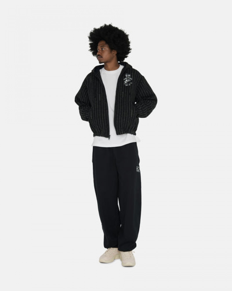 Men's Stussy Stone Wash Fleece Pant Sweatpants Black Ireland | YCT-0223