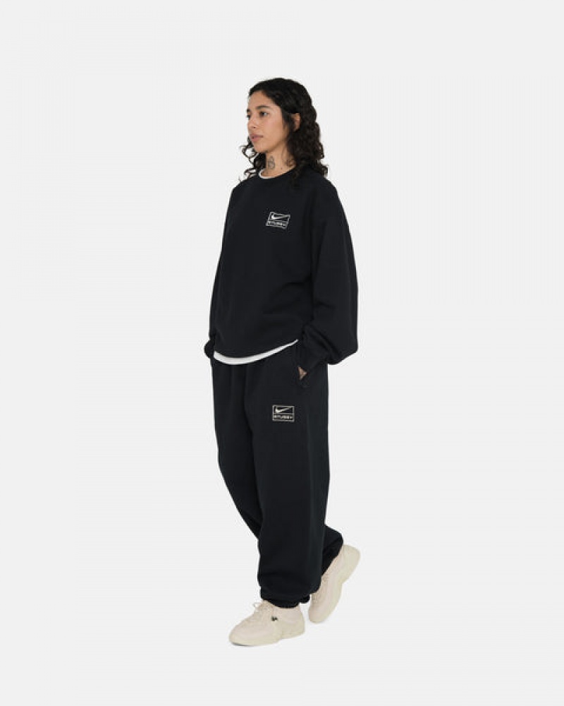 Men's Stussy Stone Wash Fleece Pant Sweatpants Black Ireland | YCT-0223