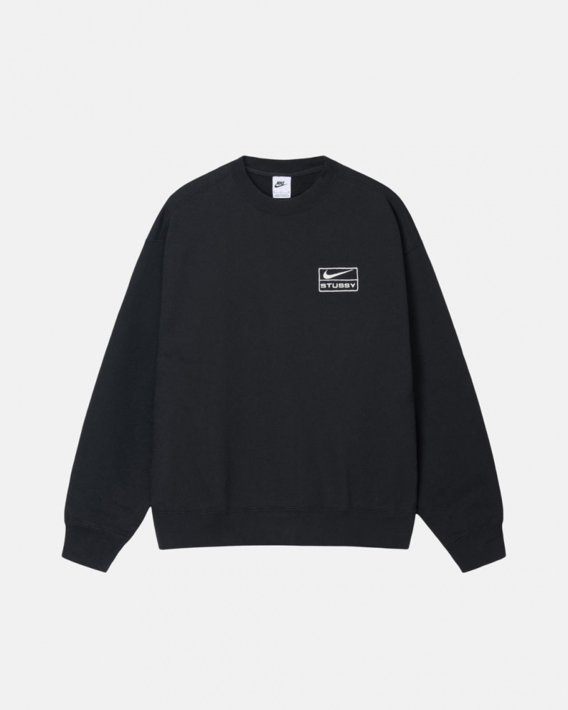 Men\'s Stussy Stone Wash Fleece Crew Sweatshirts Black Ireland | VBG-1982