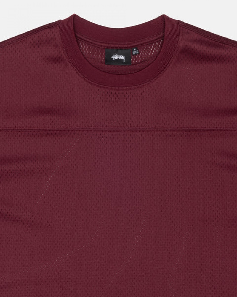 Men's Stussy Surfman Mesh Football Jersey Tops Burgundy Ireland | NDM-4563