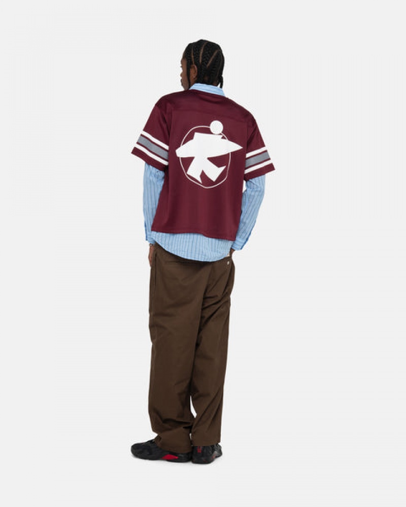 Men's Stussy Surfman Mesh Football Jersey Tops Burgundy Ireland | NDM-4563