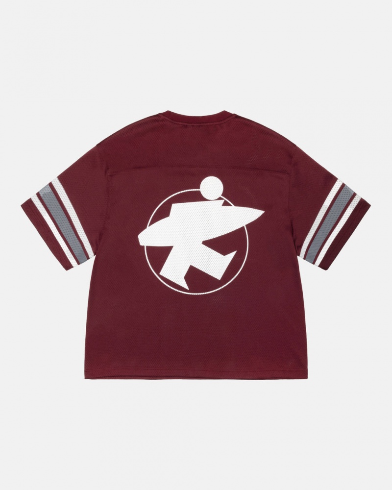 Men\'s Stussy Surfman Mesh Football Jersey Tops Burgundy Ireland | NDM-4563