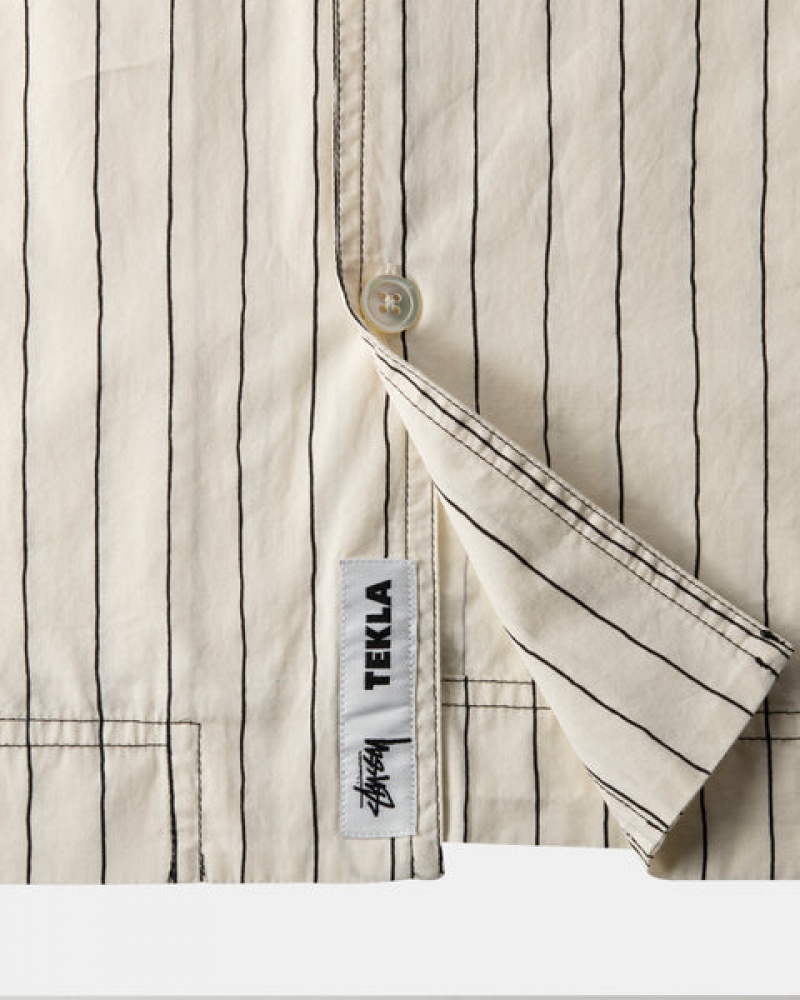 Men's Stussy Tekla Poplin Pyjama Shirts Beige Ireland | HRY-5698